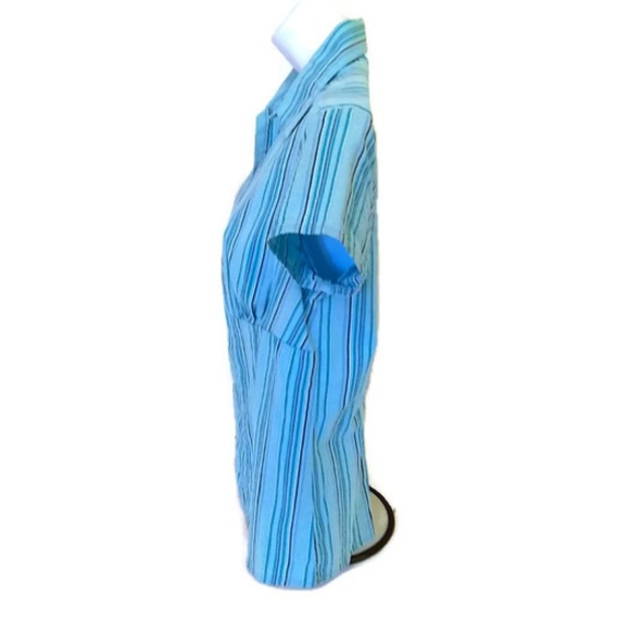 A.L.C. Stretch Women's Med Top Blue White Striped Shirt Size Medium - Picture 5 of 8